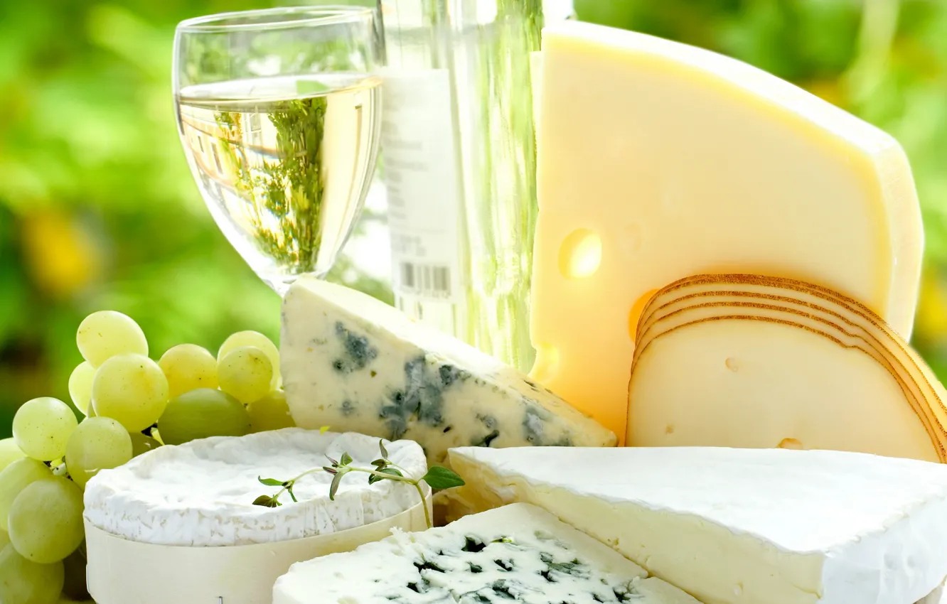 Photo wallpaper wine, cheese, grapes