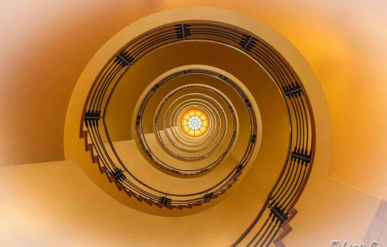 Photo wallpaper ladder, spiral staircase, beige color