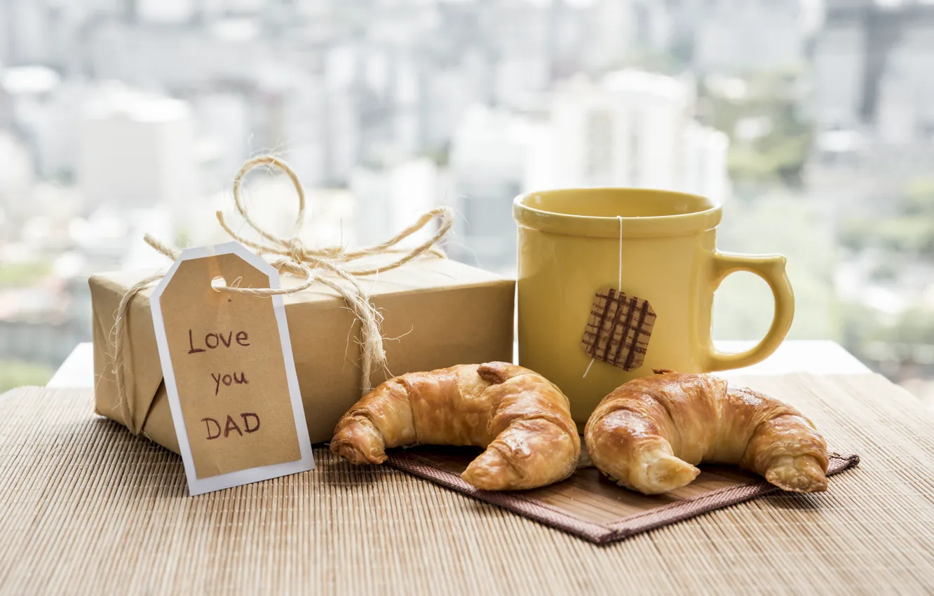 Photo wallpaper gift, coffee, Breakfast, croissants, father's day