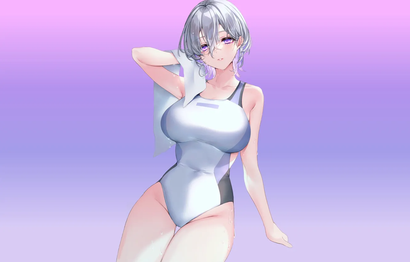 Photo wallpaper kawaii, girl, wet, One Piece, boobs, anime, purple eyes, pretty