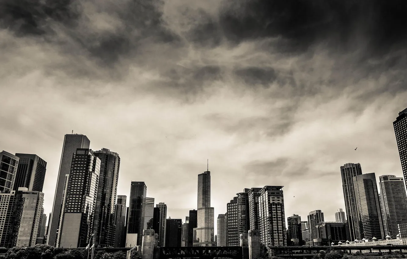 Photo wallpaper The sky, Clouds, Chicago, Michigan, Skyscrapers, Building, Height, America
