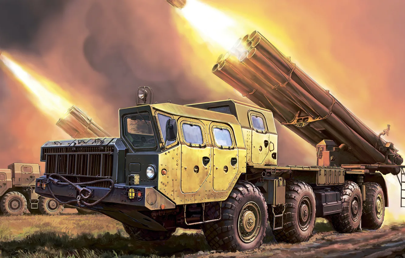 Photo wallpaper car, grass, military, army, artwork, missiles, military vehicle, Frontal View