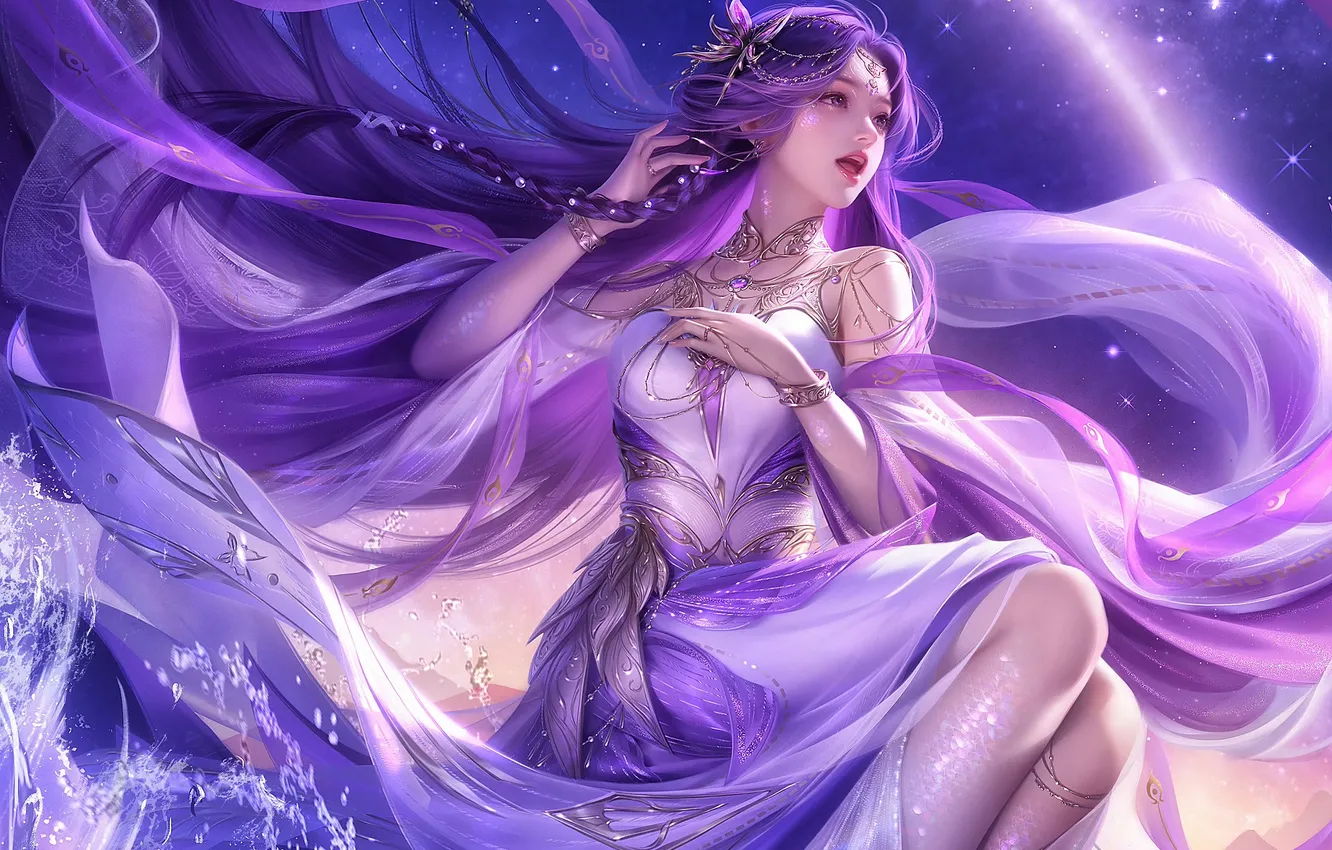 Photo wallpaper purple, girl, fantasy, Asian, song