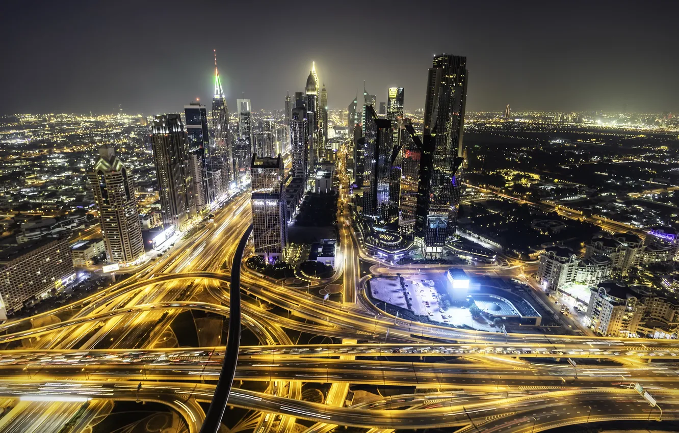 Photo wallpaper lights, Dubai, night, United Arab Emirates