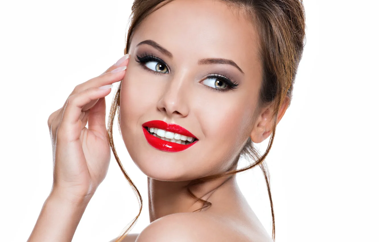 Photo wallpaper smile, hands, makeup, gesture, model, Valua Vitaly