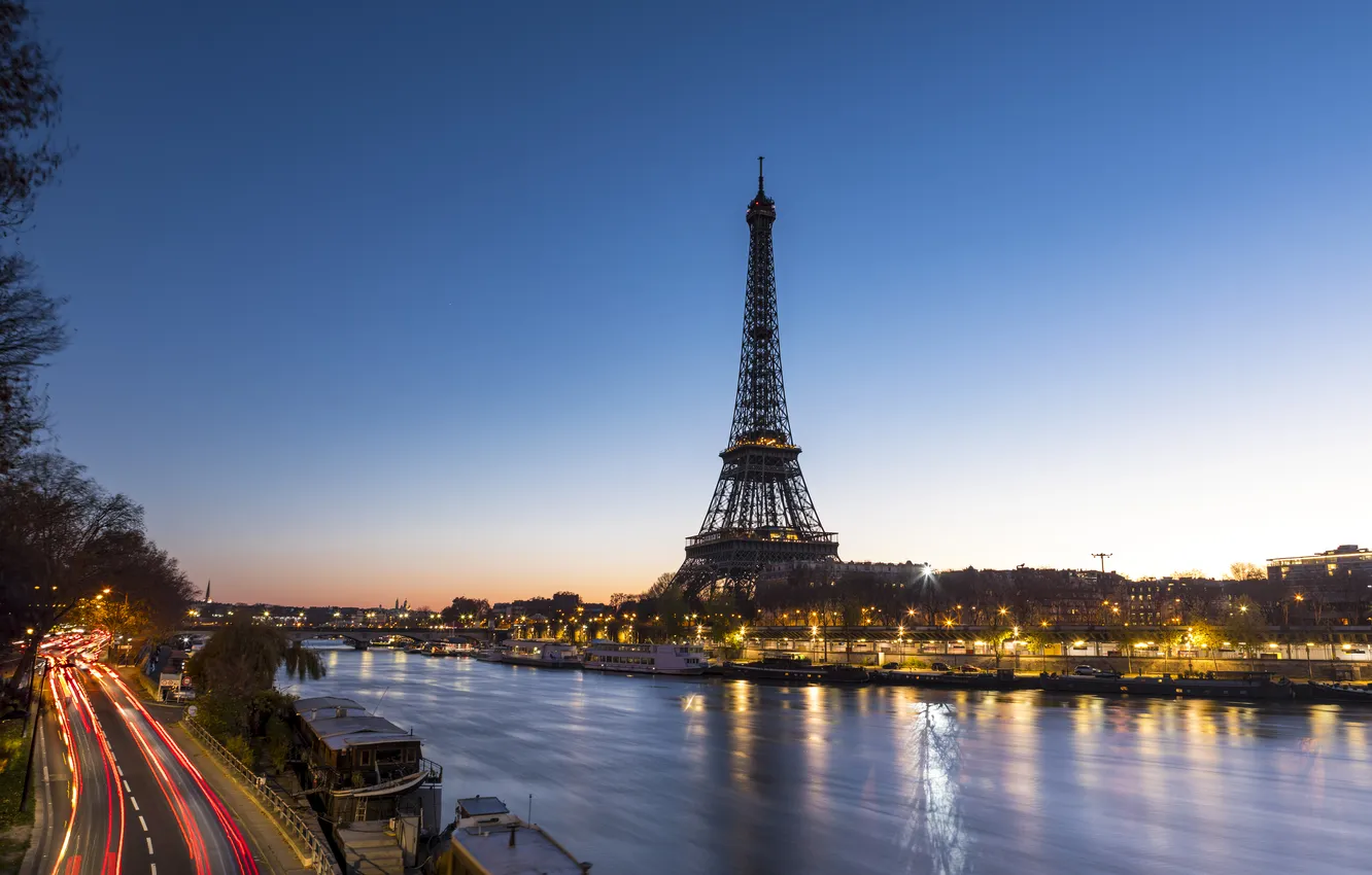Photo wallpaper river, France, Paris, hay, Eiffel tower