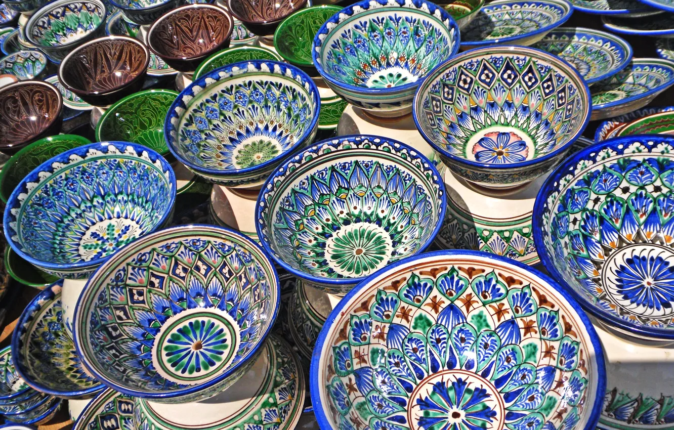 Photo wallpaper dishes, painting, clay, ceramics, Uzbek