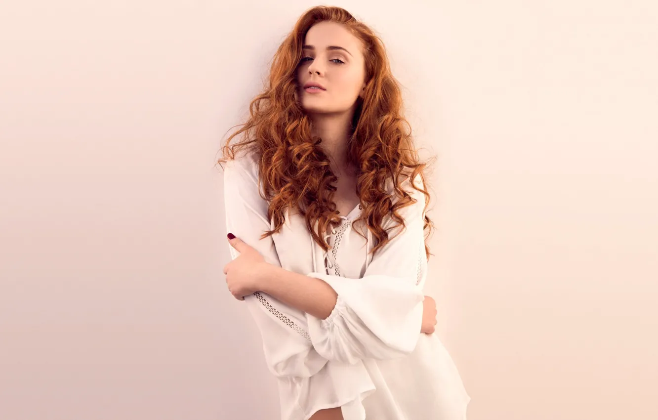 Photo wallpaper look, actress, red, shirt, curls, curls, redhead, actress