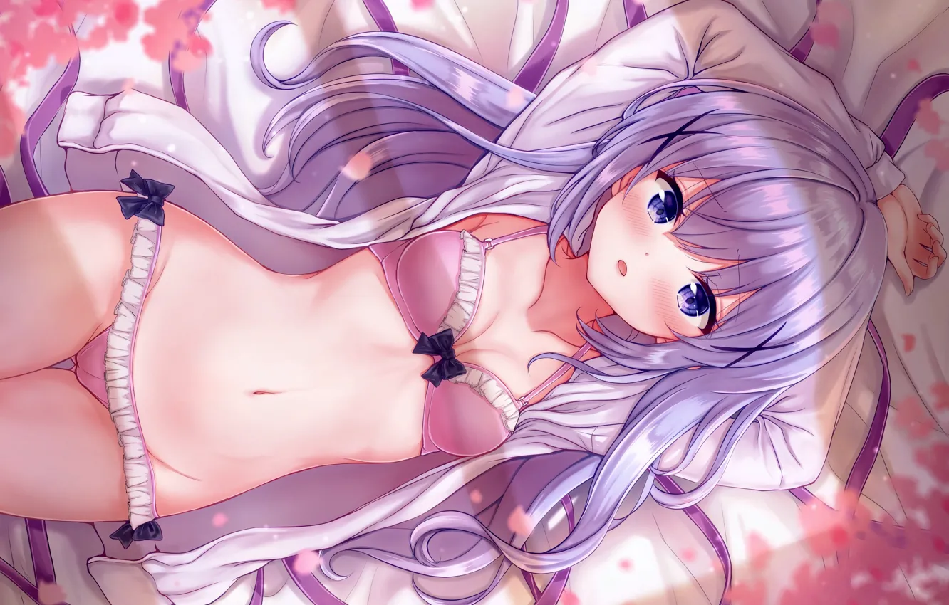 Photo wallpaper girl, sexy, lingerie, Cameltoe, bra, cleavage, panties, long hair