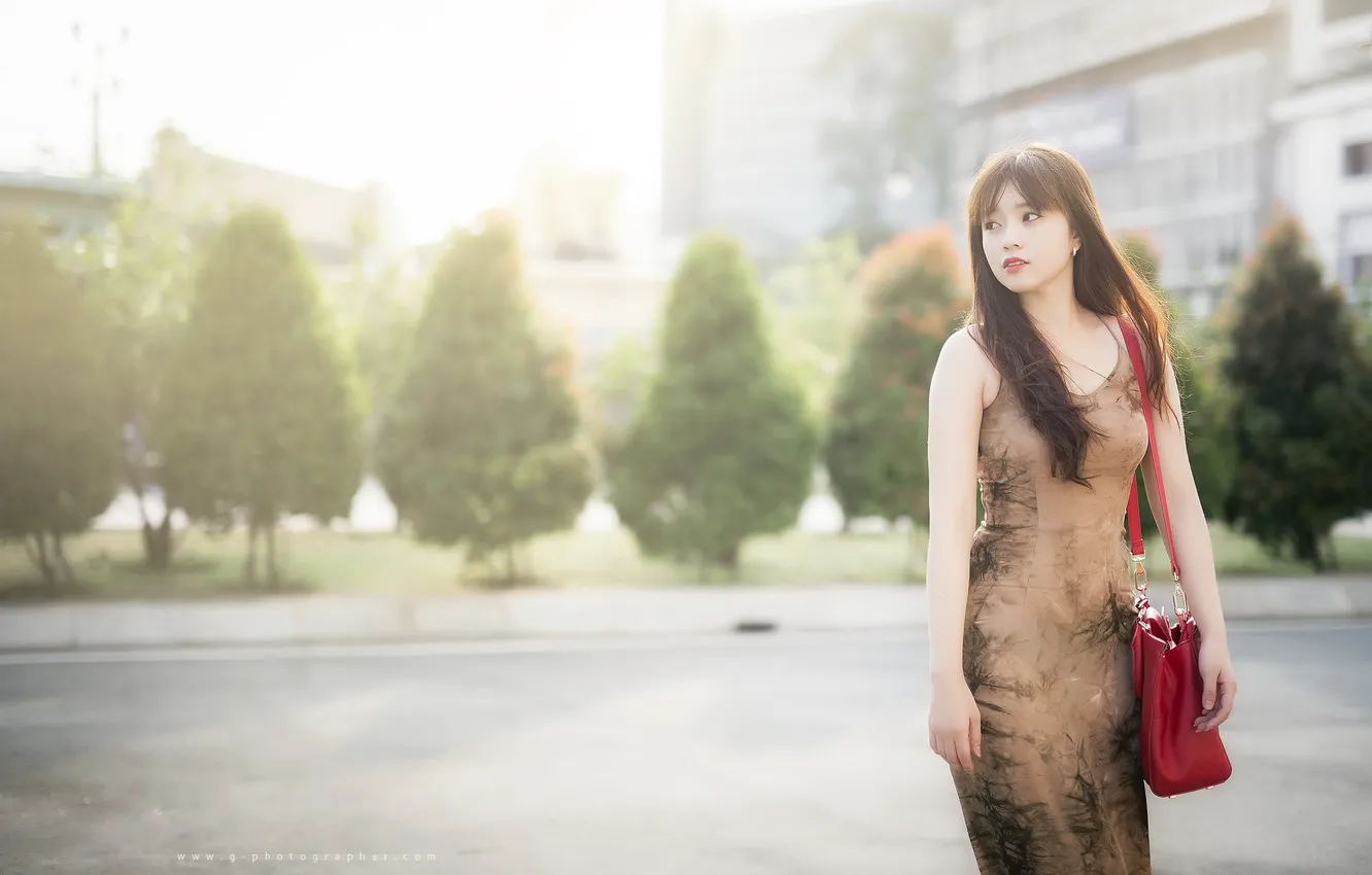 Photo wallpaper girl, street, Asian