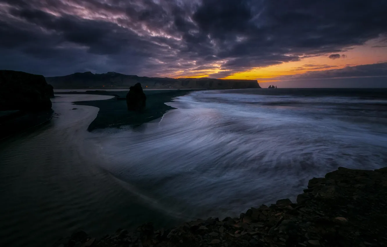 Photo wallpaper sea, beach, sunset, rocks, shore