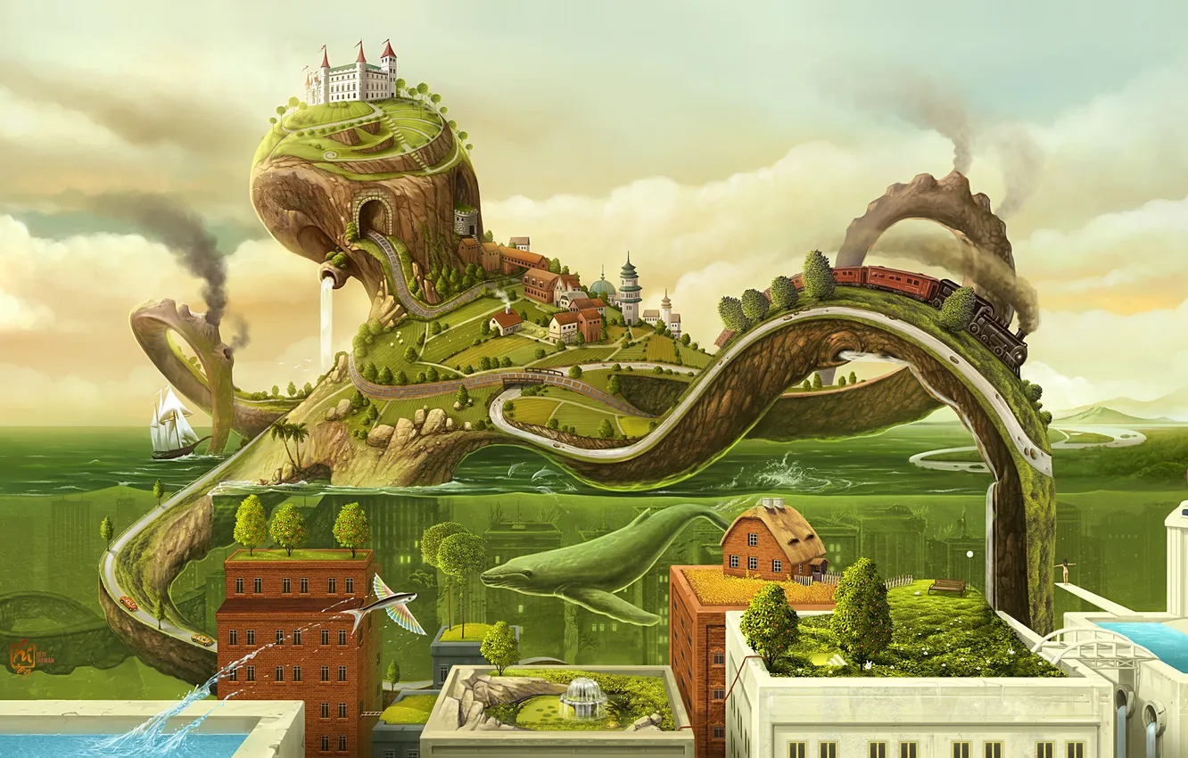 Photo wallpaper water, rails, the engine, slide, house, Heri Irawan