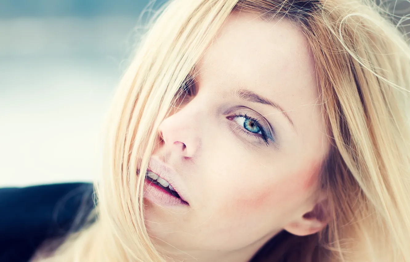Photo wallpaper eyes, macro, model, hair, blonde, lips, face. look