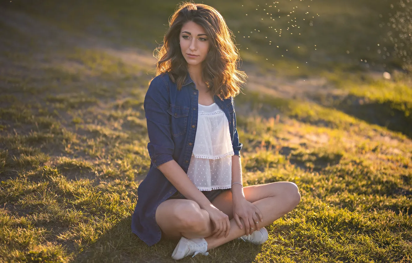 Photo wallpaper eyes, look, girl, nature, hair, beautiful, sitting, Dmitry Shulgin
