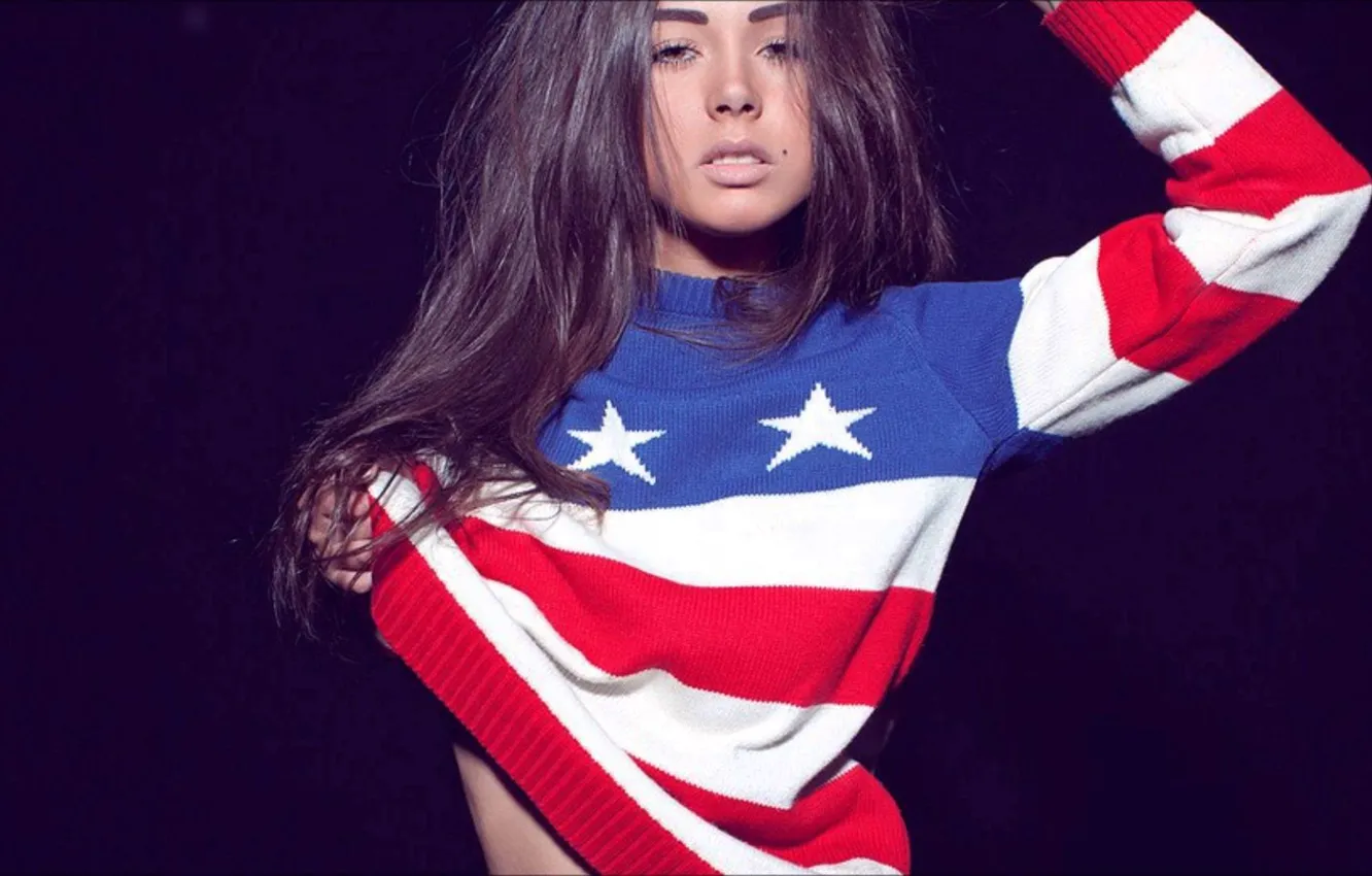 Photo wallpaper girl, model, flag, America