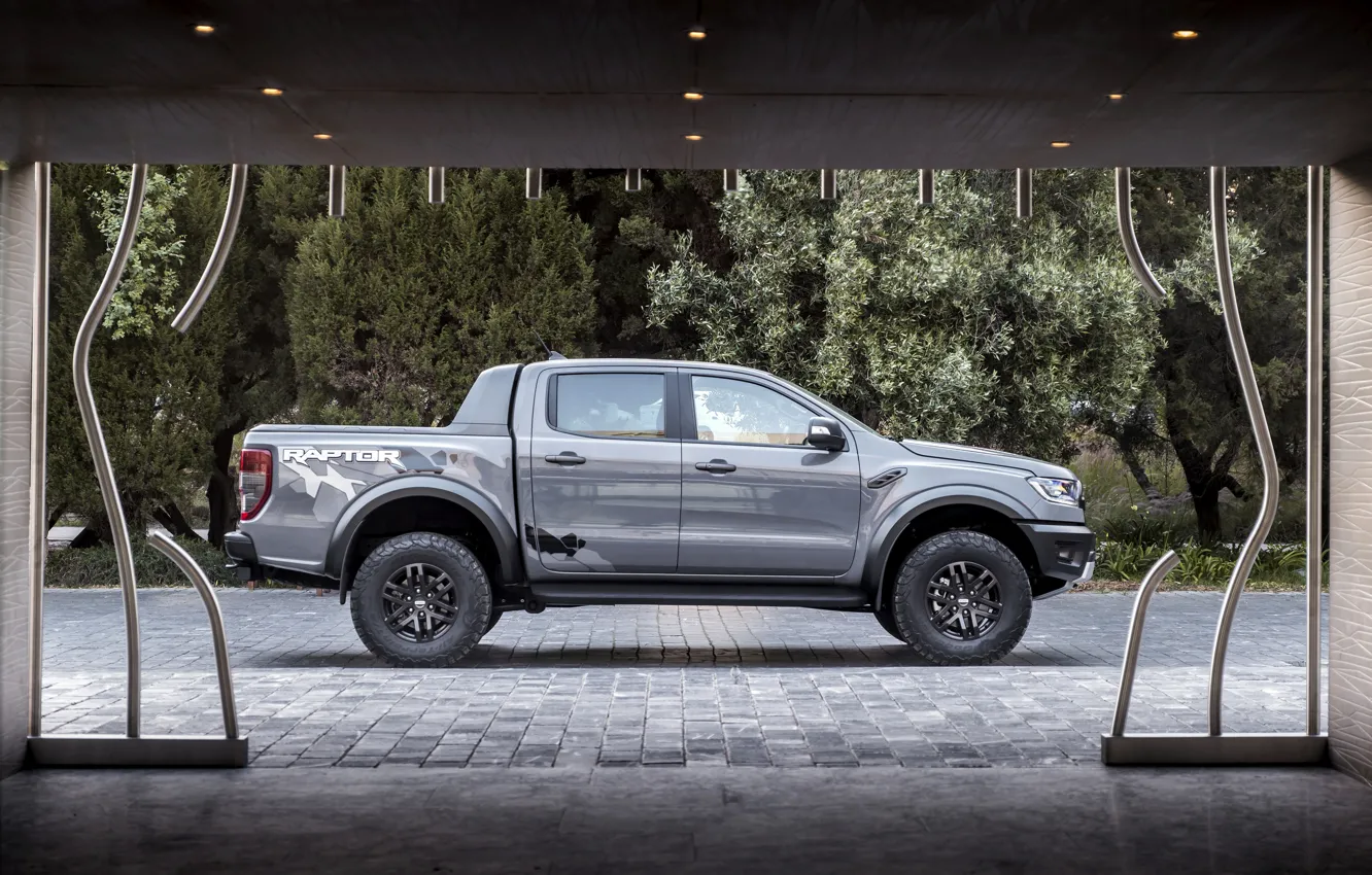 Photo wallpaper grey, Ford, Raptor, pickup, Ranger, in profile, 2019
