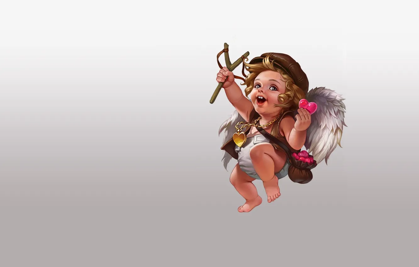 Photo wallpaper hearts, Valentine, Cupid, slingshot, naughty, FRT