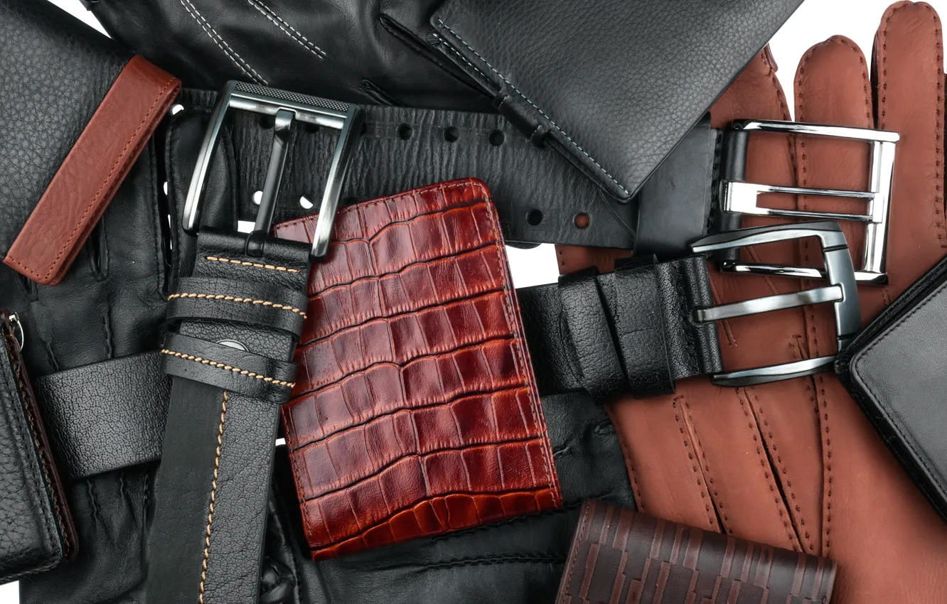 Photo wallpaper leather, belts, wallets