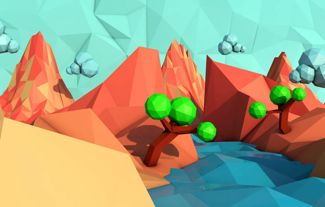 Photo wallpaper the sky, clouds, trees, landscape, mountains, river, earth, rock