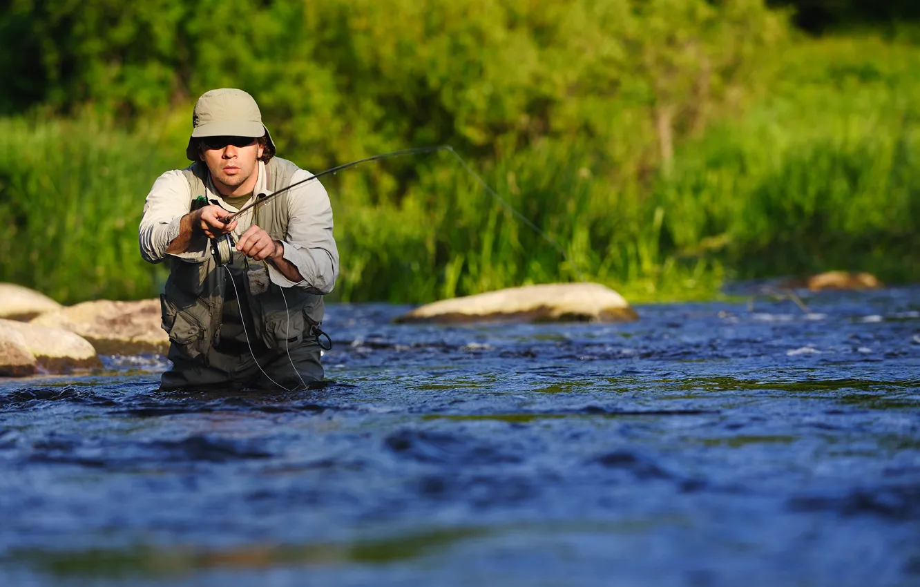 Photo wallpaper water, equipment, hobby, men fishing, Fly fishing