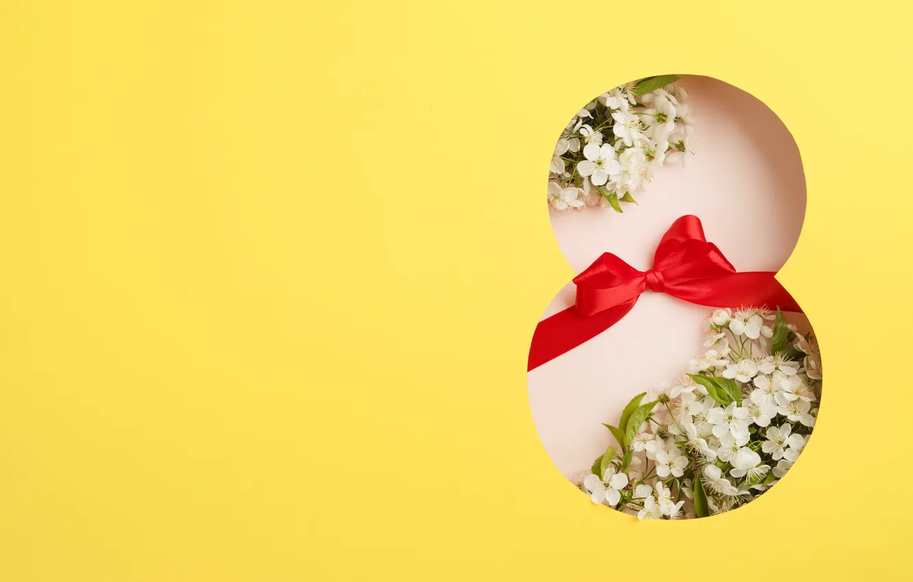 Photo wallpaper flowers, figures, March 8, flowers, spring, number, Happy, women's day