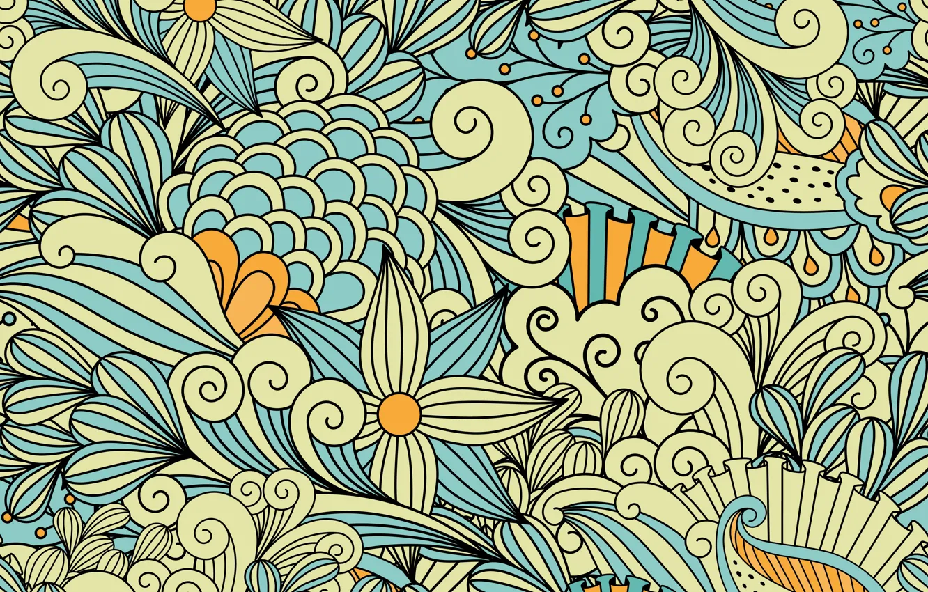 Photo wallpaper flowers, abstraction, pattern, yellow, blue, patterns, background, pretty