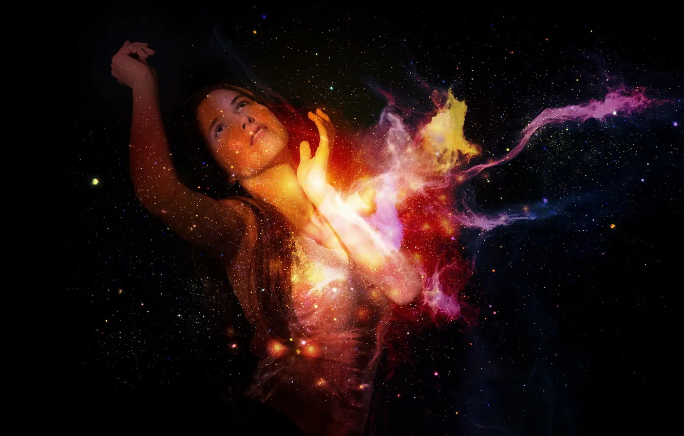 Photo wallpaper girl, stars, background