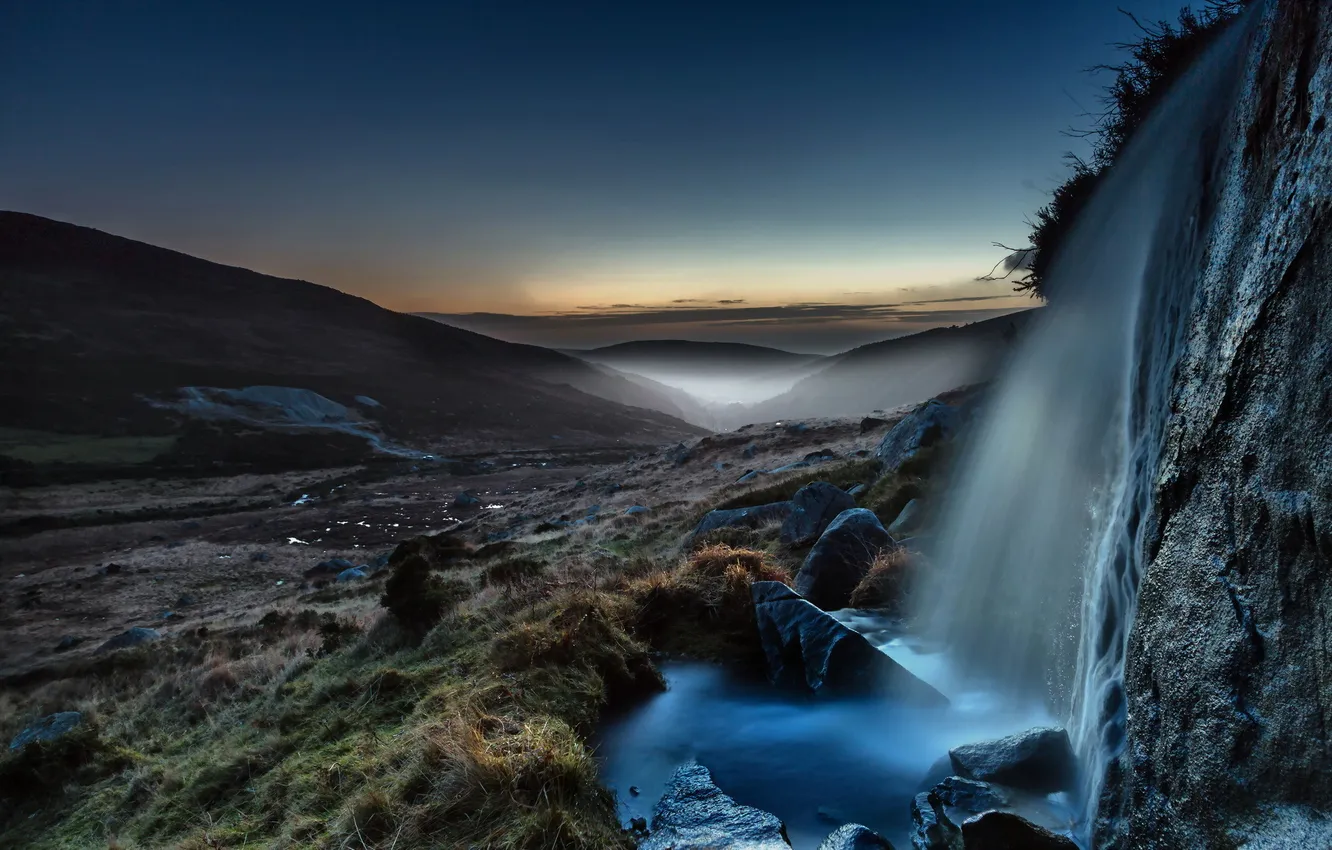 Photo wallpaper landscape, night, waterfall