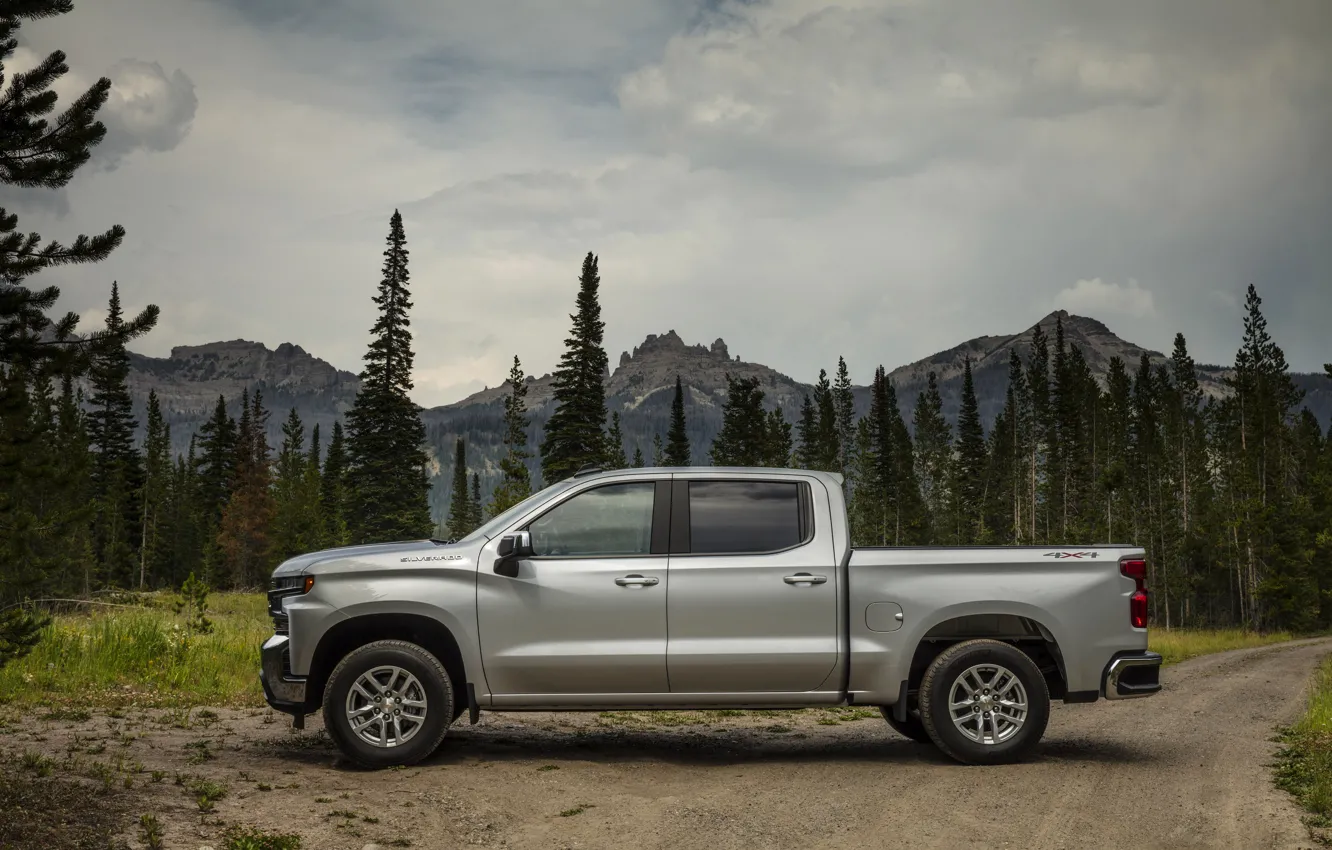 Photo wallpaper forest, Chevrolet, profile, pickup, Silverado, 2019, Silverado LT