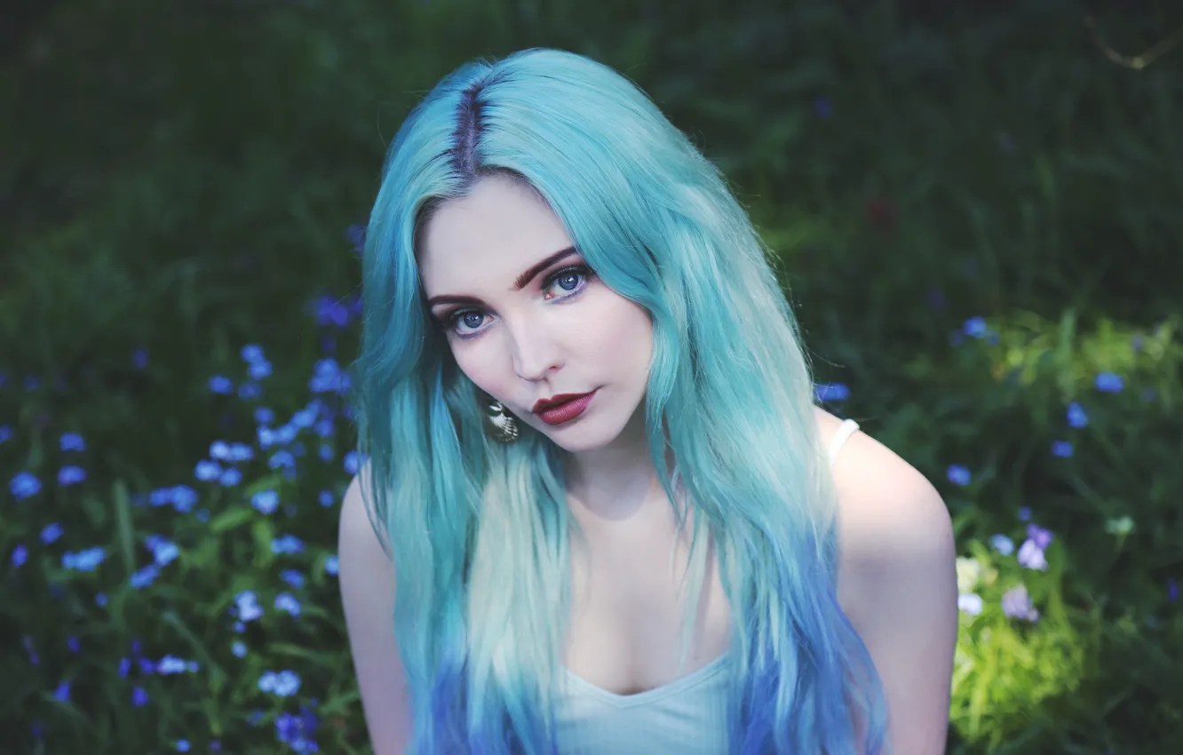 Photo wallpaper girl, hair, portrait, blue, blue