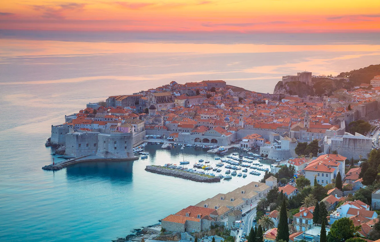 Photo wallpaper sea, landscape, home, glow, Croatia, Dubrovnik