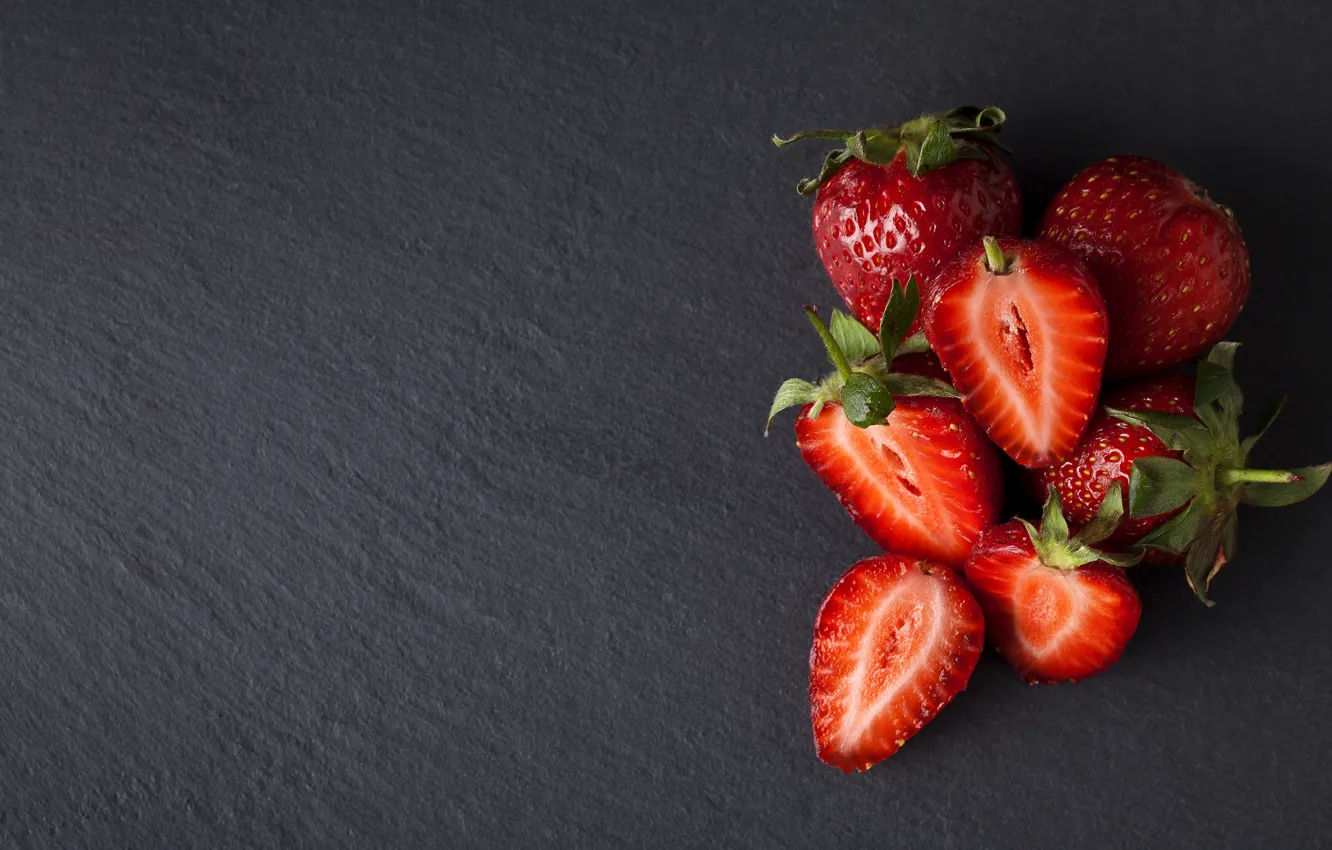 Photo wallpaper berries, the dark background, strawberry, a handful