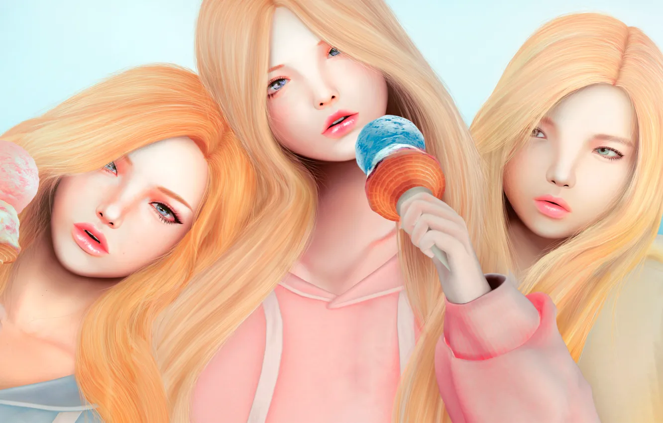 Photo wallpaper girl, ice cream, ice cream