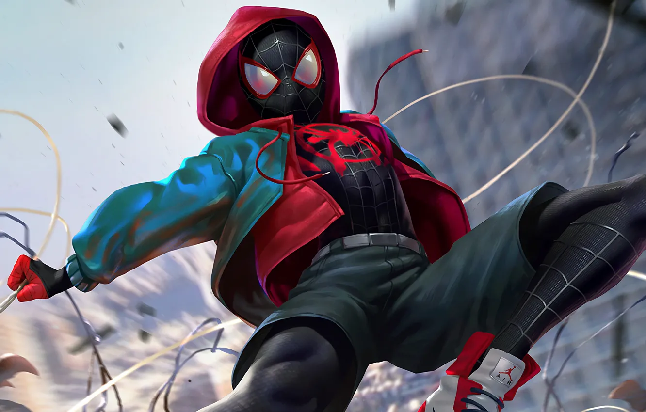Photo wallpaper costume, AIR, spider-man, spider man, teen, Miles Morales, Miles Morales, into the spider verse