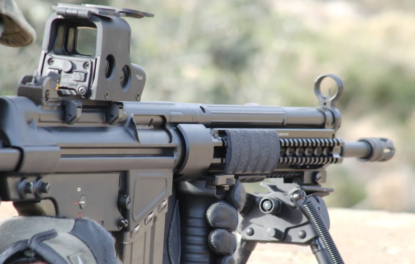 Photo wallpaper shooter, 62 mm, reflex sight, ammunition equipment, bokeh wallpaper, G3, caliber 7, store the box …