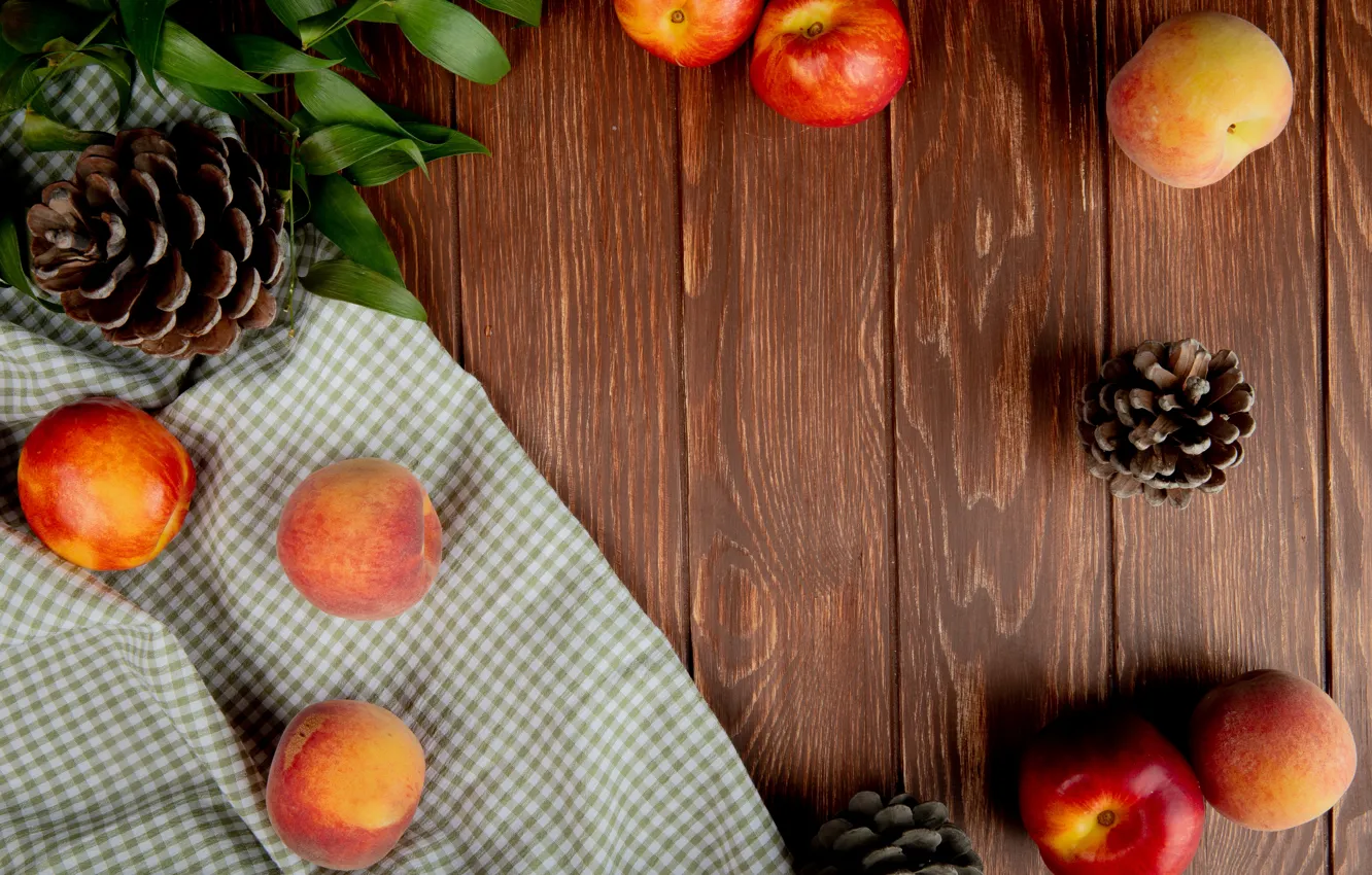Photo wallpaper leaves, Board, towel, fabric, placer, peaches, bumps, in the cage