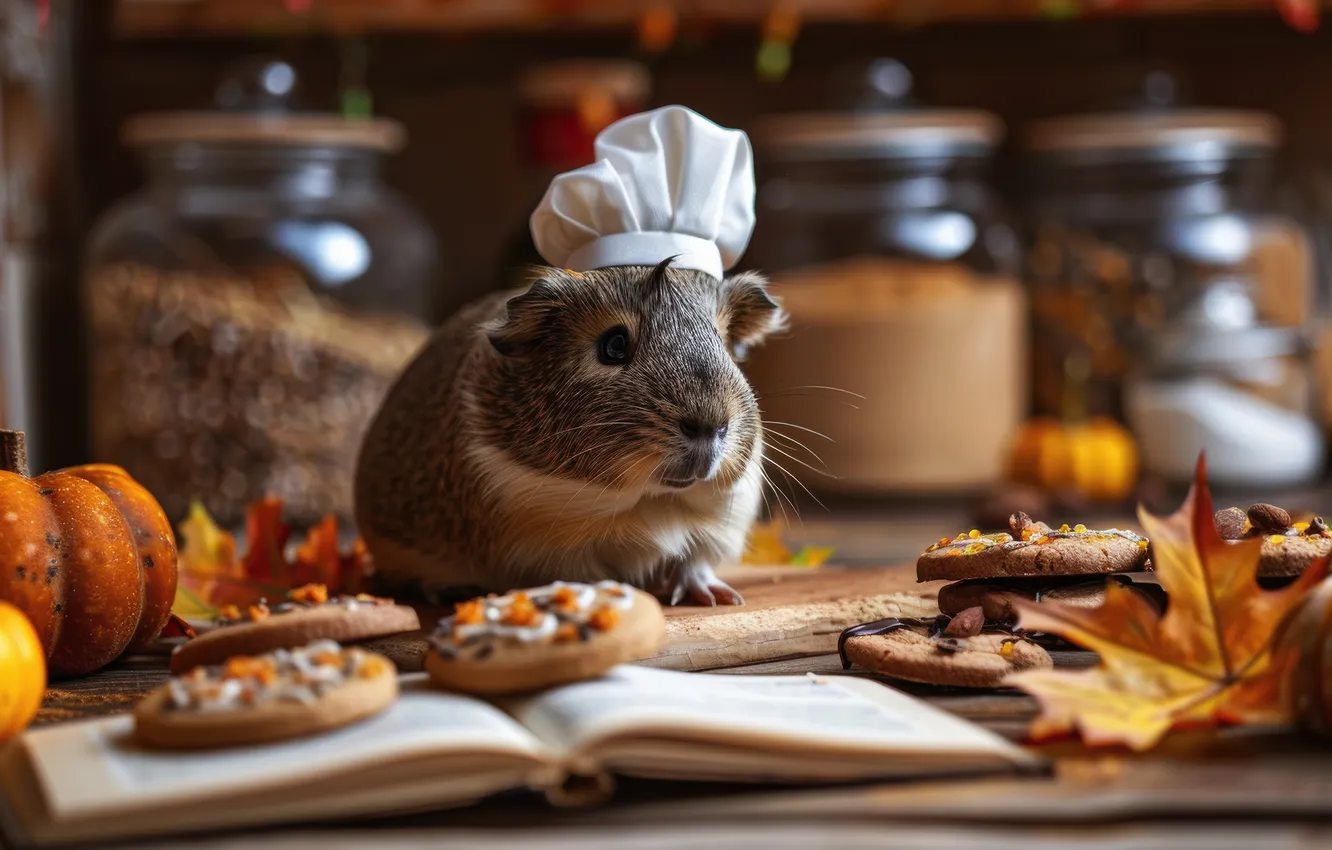Photo wallpaper Halloween, neural network, look, hamster, holiday, AI art, hamster, autumn