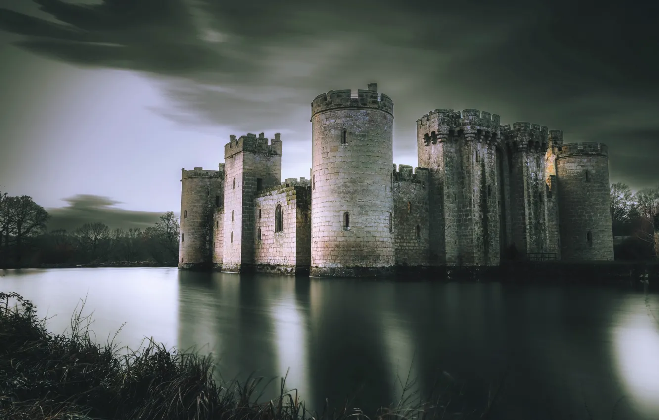 Photo wallpaper night, lake, castle