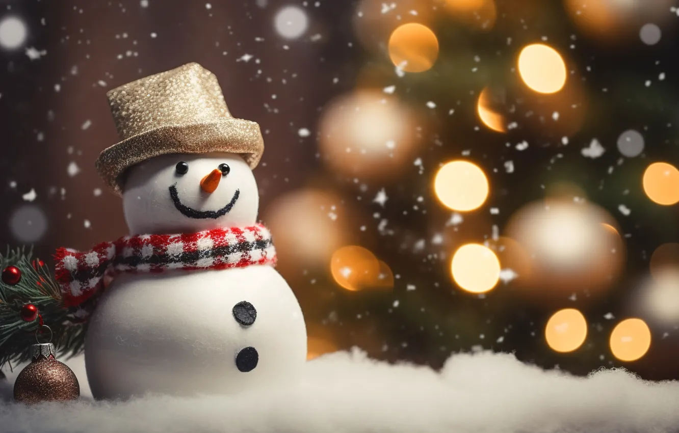 Photo wallpaper winter, snow, tree, new year, Christmas, snowman, Christmas, winter