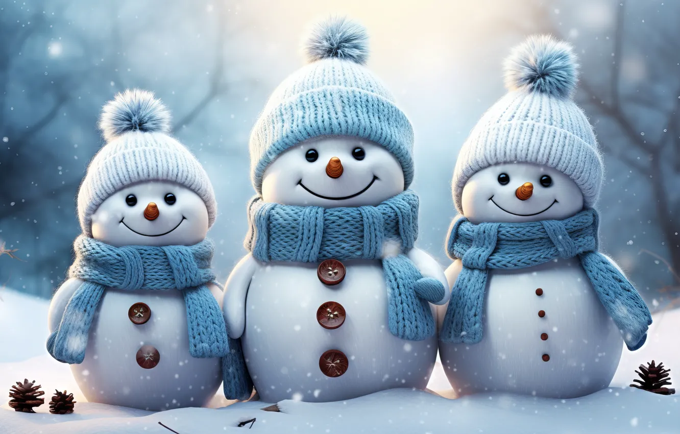 Photo wallpaper winter, snow, New Year, Christmas, snowman, happy, Christmas, winter