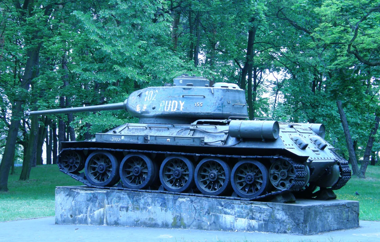 Photo wallpaper Armor, Military, The second world war, Combat, T-34-85, Monument, Rudy, 102
