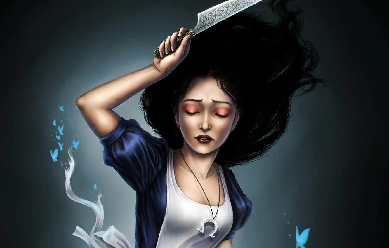Photo wallpaper butterfly, the game, Alice, knife, Alice Madness Returns