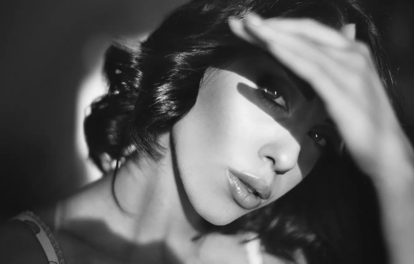 Photo wallpaper look, girl, brunette, curls