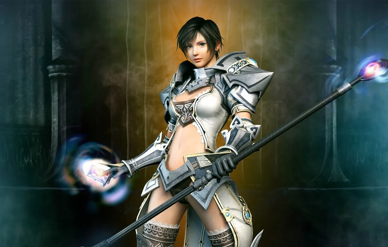 Photo wallpaper girl, magic, armor, staff, rappelz