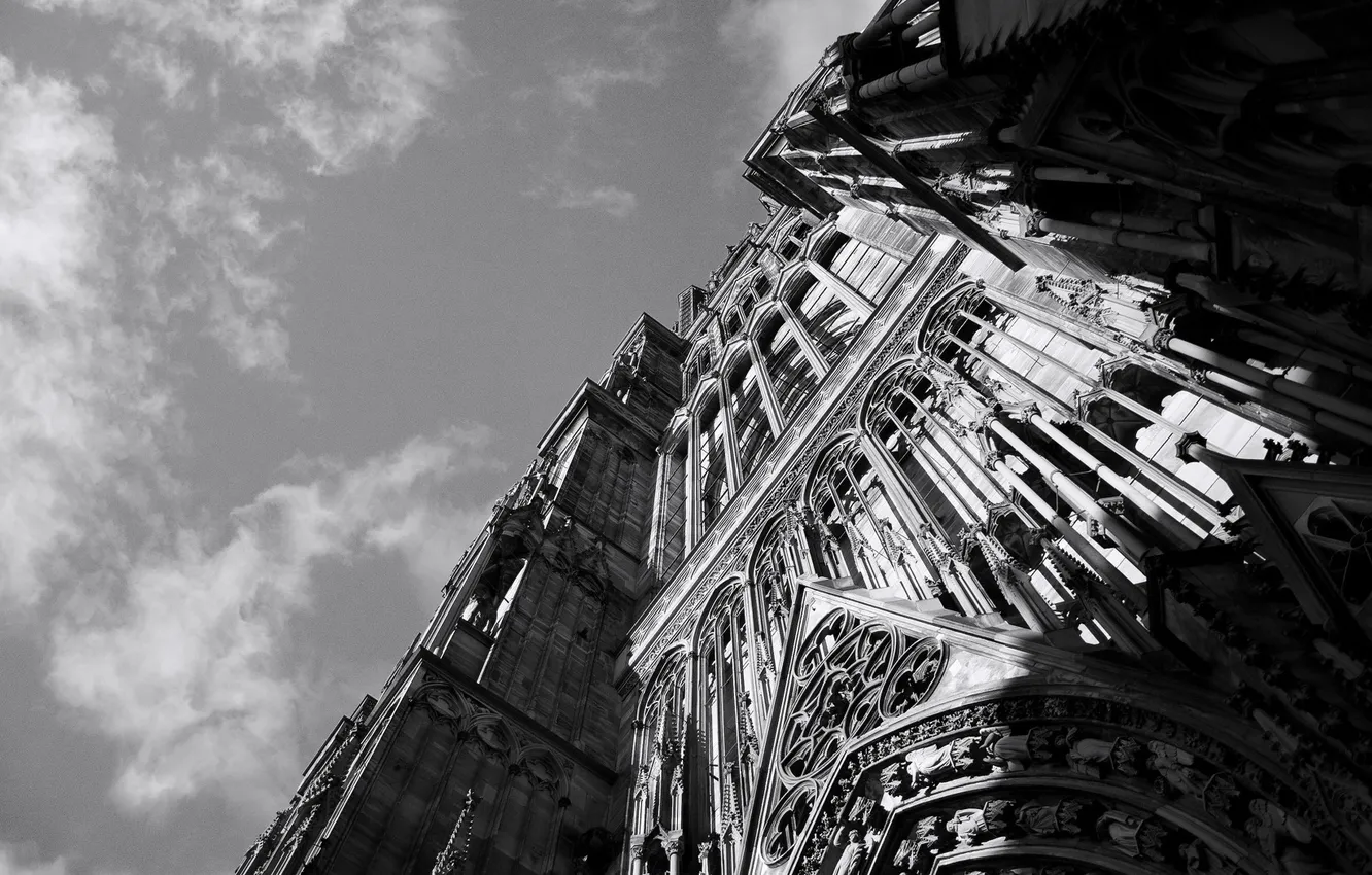 Photo wallpaper the sky, building, Cathedral, black and white