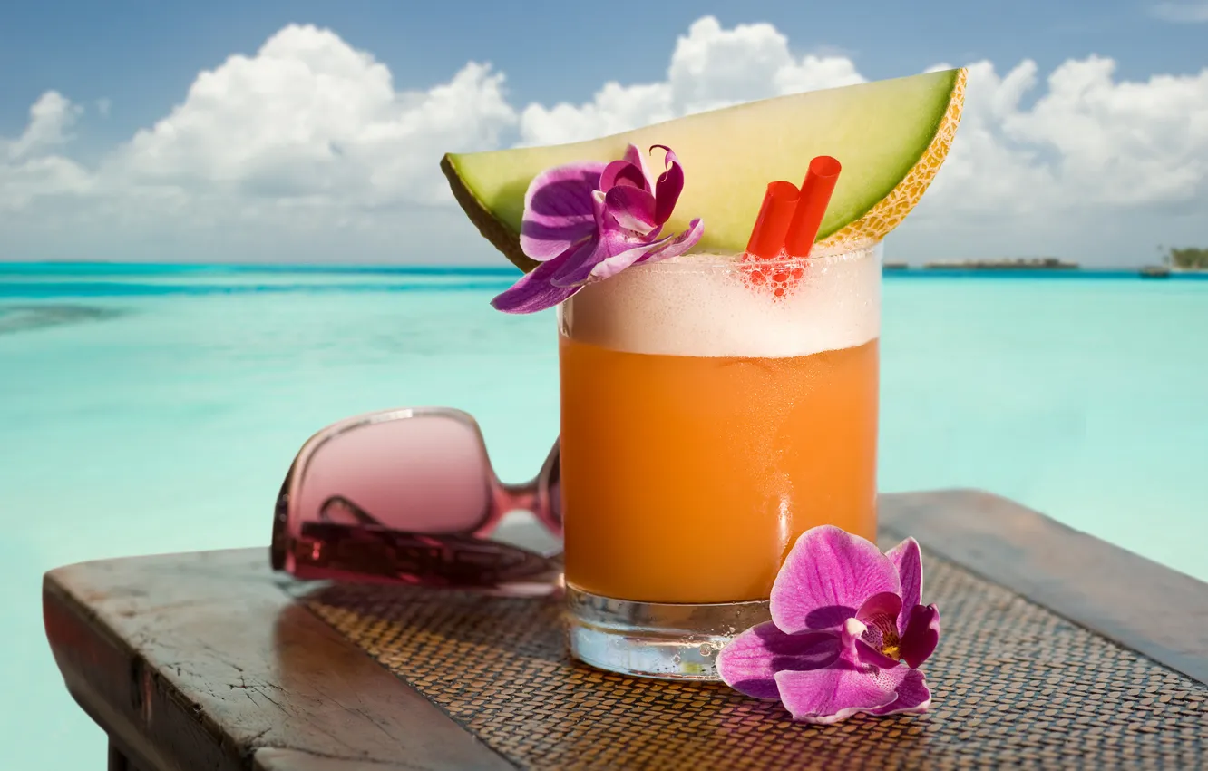 Photo wallpaper juice, glasses, Orchid, tube, melon