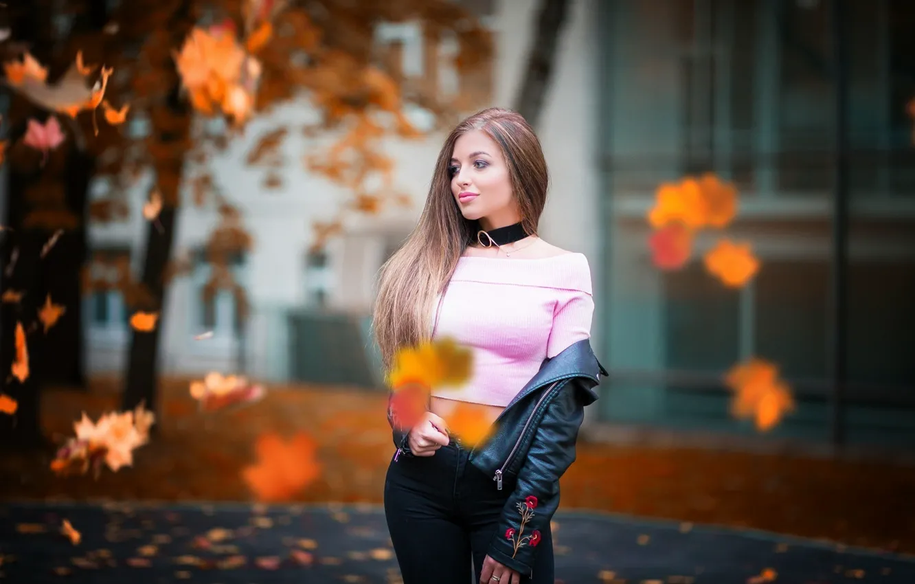 Photo wallpaper city, widescreen, girls, autumn, bokeh