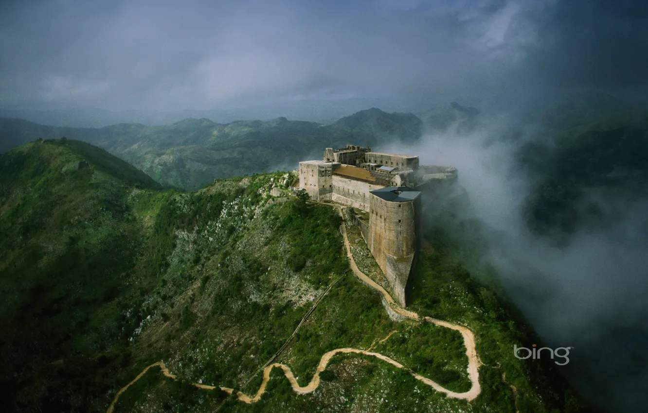 Photo wallpaper road, mountains, castle