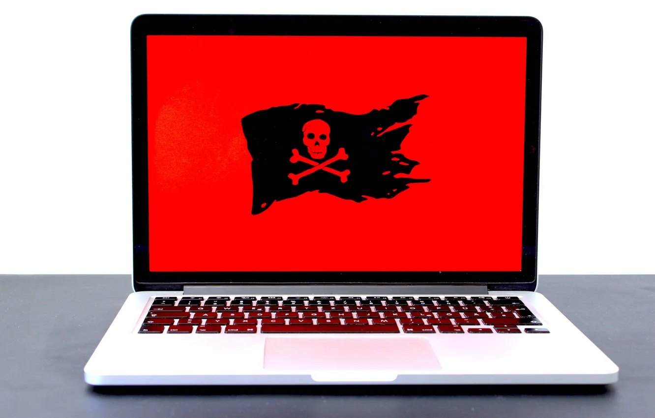 Photo wallpaper computer, hi-tech, laptop, pirate flag