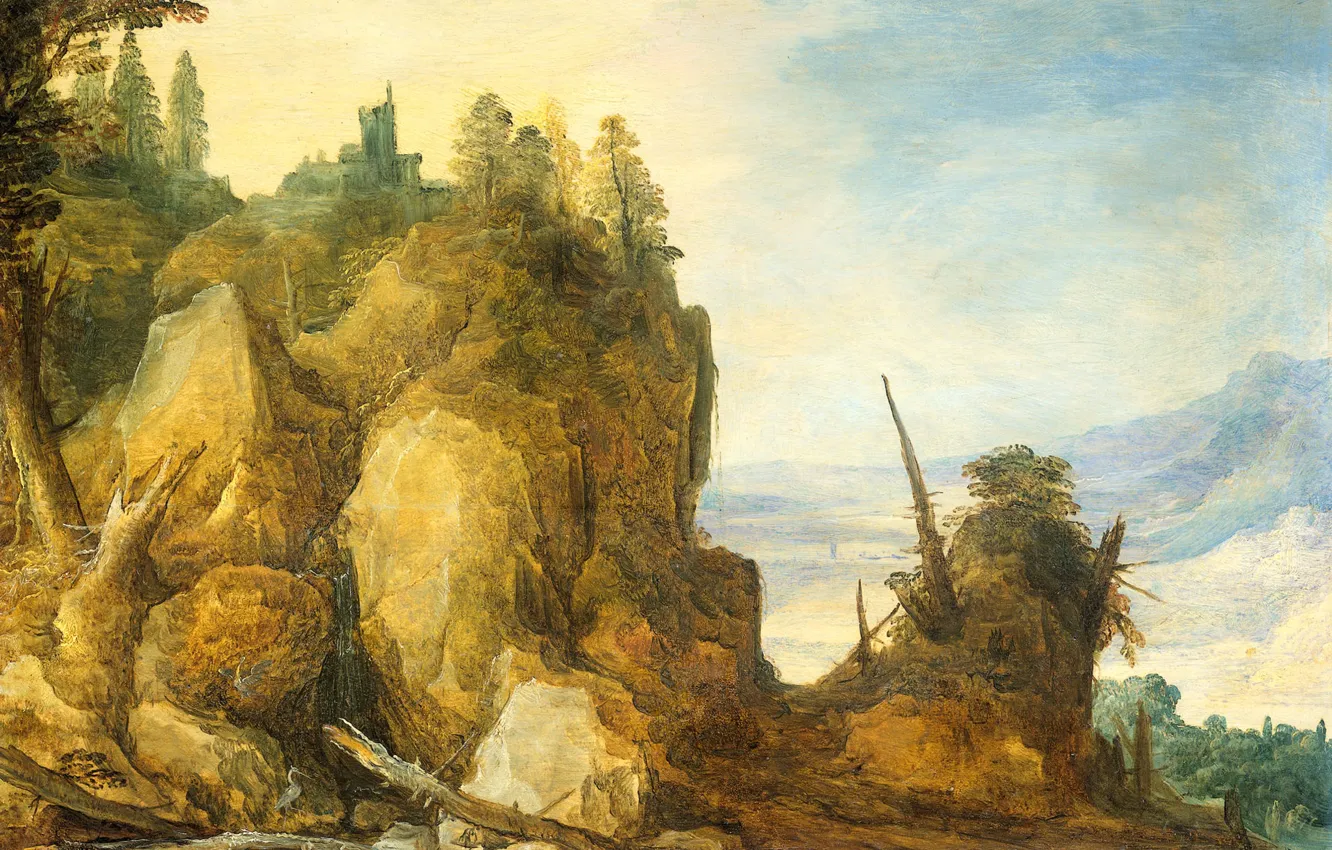 Photo wallpaper landscape, tree, oil, picture, Joos de Momper, Mountain view